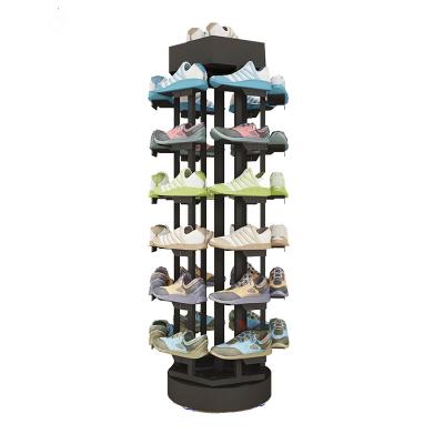 China new design Four-sided sports shoe rack display metal shoe rack customized rotating shoe rack for shoe shop display metal rotating rack for sale