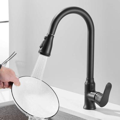 China Hot Sense Faucets And Cold Water Flexible Hose For Kitchen Faucet Kitchen Sink Faucet Brass With Pull Out Spout Black Color Sale for sale