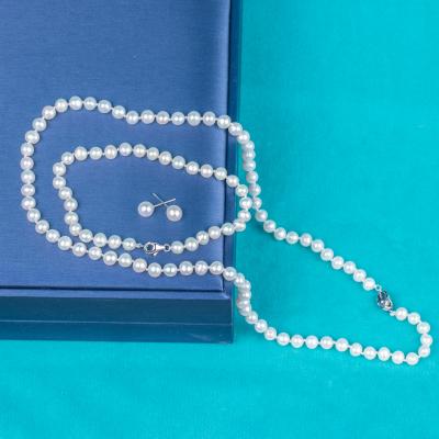 China Cute 925 Clasp Silver White About Real 5-6 Mm Natural Round AAA Pearl Women Jewelry Necklace Set for sale