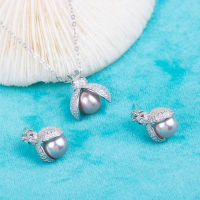 China S030055 DIY 7-8mm TRENDY natural freshwater pearl jewelry set 925 sterling silver engagement jewelry necklace for women for sale