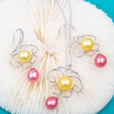 China S110046 TRENDY Pearl Jewelry Set Natural Freshwater Pearl Necklace Earrings Ring 925 Sterling Silver Jewelry For Women for sale