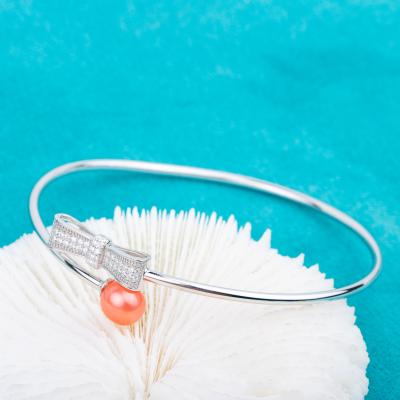 China b010201 DIY 7-8mm FASHIONABLE Natural Freshwater Pearl Bangle Accessory 925 Sterling Silver Adjustable Bangle For Women for sale