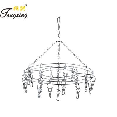 China Multifunctional Stainless Steel Clothespins Round Foldable Hanging Drying Rack for sale