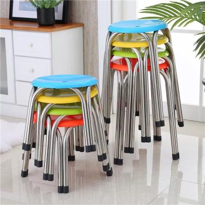 China Modern Four Legs Stainless Steel Canteen Round Plastic Chair Stools Plastic for sale