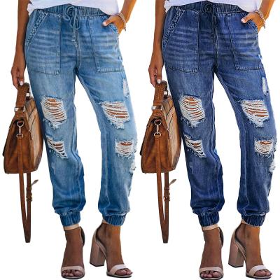 China Wholesale Ladies Breathable Plus Size Denim Pants Loose Women Ripped Jeans for sale