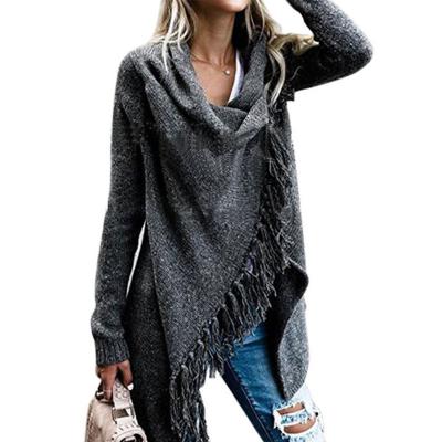 China Breathable Wholesale Ladies Fashion Clothes Woman Solid Color Women's Long Sleeve Tassel Coat Cardigan Sweater for sale