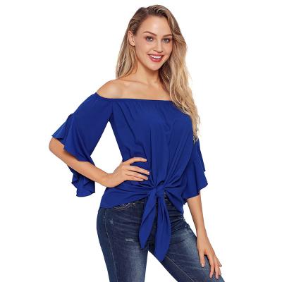 China Breathable Wholesale Women Fashion Off Shoulder Solid Color Ladies Loose Clothing Casual Rocket Tops for sale