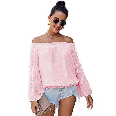 China Breathable Wholesale Ladies Fashion Polka Dot Women Clothing Puff Sleeve Off Shoulder Casual Tops for sale