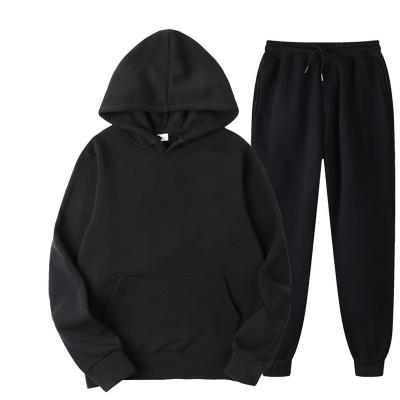 China 2021 Wholesale Anti-wrinkle Fashion Women Casual Solid Color Jogging Pants Men's Long Sleeve Sportswear Hooded Two Piece Sets for sale