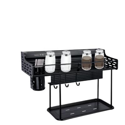 China Sustainable Double Tier Knife Storage Rack Black Kitchen Rack 50CM for sale