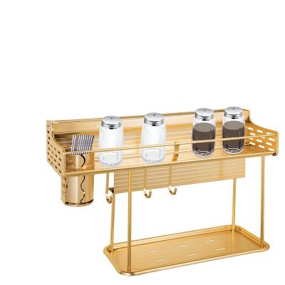 China Aluminum Spoon And Rack Kitchen Rack Sustainable Double Tier Gold Storage for sale