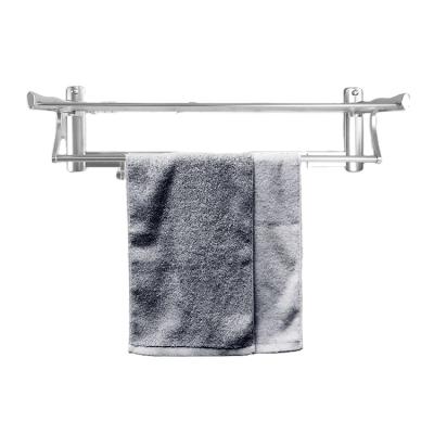 China Wholesale Rustproof Silver Aluminum Alloy Hotel Hospital Towel Rack 60CM Bathroom Bath Towel Wall Mounted Shelf With Hooks for sale