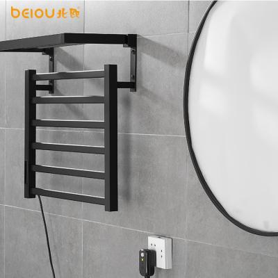 China Smart Electric Heated Towel Rack Heater Hotel Bathroom Black Oxidized Towel Dryer Rack for sale