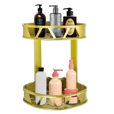 China Hot Selling Bathroom Space Corner Rustproof Aluminum Basket Double Row Triangle Shampoo Storage Rack Holder for sale