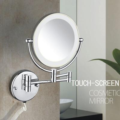 China Foldable 2-Face Magnifying Brass Wall Mounted Punch Led Makeup Mirror for sale