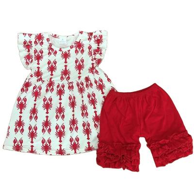 China The latest summer milk silk girls boutique wholesale children's best-selling red shorts costume RTS crab print dress ruched wear for sale