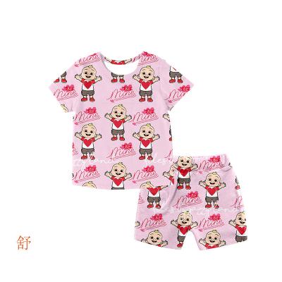 China Anti-wrinkle summer baby boy girl sleepwear pajamas print cartoon 2 piece clothing newborn T-shirt suit kids sets casual clothes set for sale