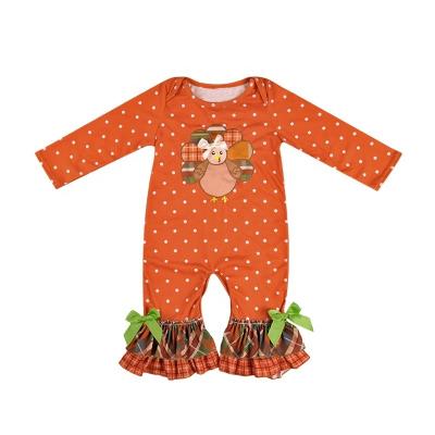 China Milk Baby Girl Little Romper Silk Cartoon Printed Orange Long Sleeves Jumpsuit Toddler Girl Clothes for sale