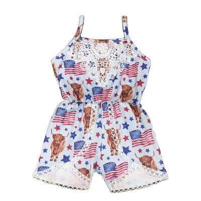 China Anti-Wrinkle Wholesale 2022 Summer Girls White Waist Overalls Summer Girls Independence Day Popsicle Print Fashion Baby RTS Elastic for sale