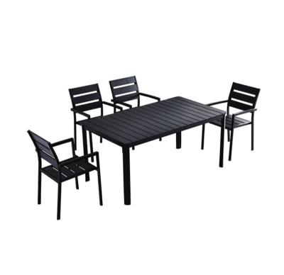 China Modern Restaurant Dining Table Sets Outdoor Table And Chairs Set Plastic Wood Dining Outdoor Table And Chair Set for sale