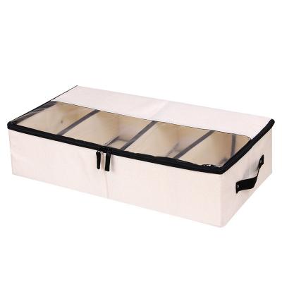 China Blue Maple Lattice Folding Shoebox Storage Folding Bag Thickened Cloth Shoebox Transparent Dustproof Bed Bottom Shoe Storage Box for sale