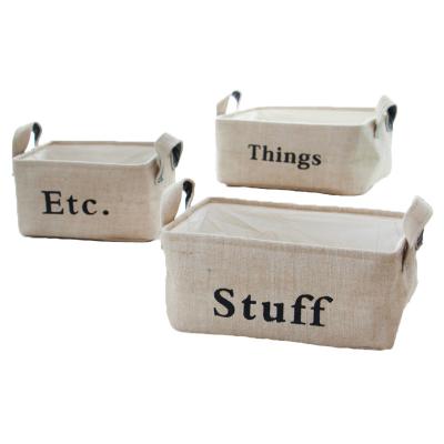 China Japanese Style Jute Three Piece Suit Clothing Cloth Snack Sundries Storage Box Sundries Cotton Canvas Foldable Storage Basket for sale