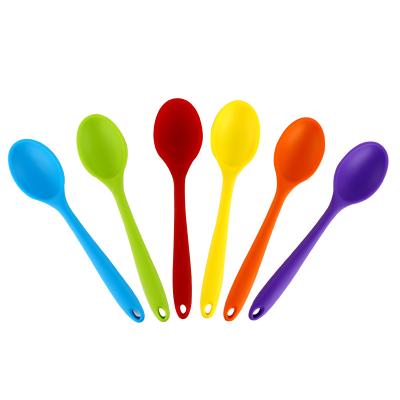 China Viable Silicone Kitchen Utensils Handle Long Color Tea Ice Cream Teaspoon Round Korean Soup Spoon Fork Spoon for sale