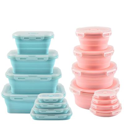 China Microwavable Collapsible Silicone Collapsible Food Containers with Lid Instant Microwave Child Safe Bento Lunch Box Set of 4 Storage Boxes and Bins for sale