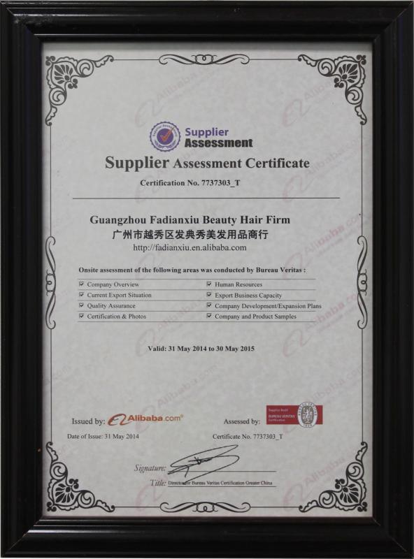 Supplier Assessment Certificate - Guangzhou Fadianxiu Beauty Hair Co.,Ltd.