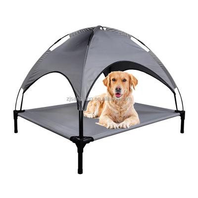 China Sustainable 600D Oxford Fabric Raised Sunshade Dog Bed With Outdoor Elevated Canopy Dog Cradle for sale