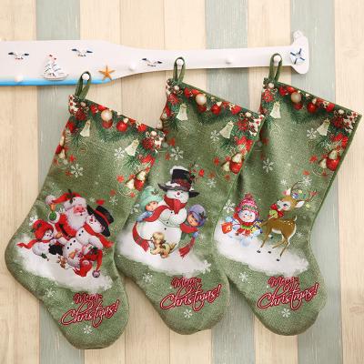 China Party Suppies WoYing Green Christmas Big Socks Gift Bag Christmas Ornaments Large Printed Christmas Jars Gift Bag for sale