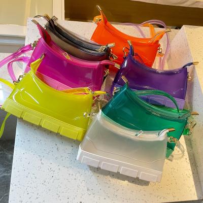 China Fashion Personality Colorful Unique Boots Clearance Women Summer Neon Jelly Purse Handbag Clear Clear Purse New for sale