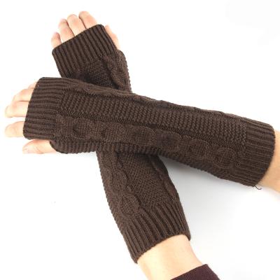 China Women Winter Single Arm Long Knit Gloves Fingerless Warm Wool Knit Glove Jacquard Elastic Mittens Protector for sale