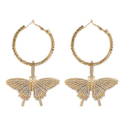 China FASHIONABLE Luxury Rhinestone Butterfly WoYing Large Butterfly Circle Earring for sale