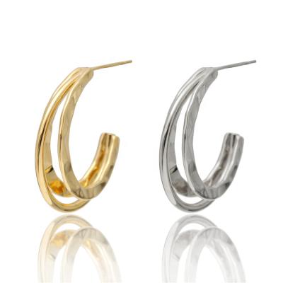 China TRENDY high quality 14k white gold plated C shaped circle non tarnish hypoallergenic waterproof earrings for women for sale