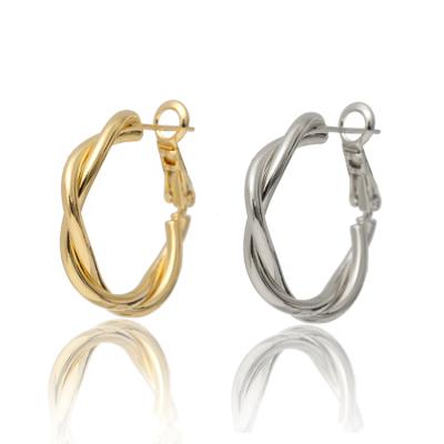 China FASHIONABLE Tour Top Hoop Brass White 14k Gold Thin Layer Twisted Hoop Earrings For Women for sale