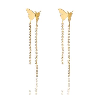 China Best Selling TRENDY 14k Gold Plated Long Women Gold Drop Dangle Butterfly Earrings For Girls for sale