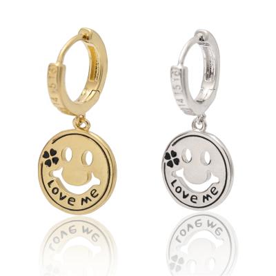 중국 FASHIONABLE Cute Copper Brass 14k Gold Plated Drop Smiley Face Huggie Hoop Earrings For Women 판매용