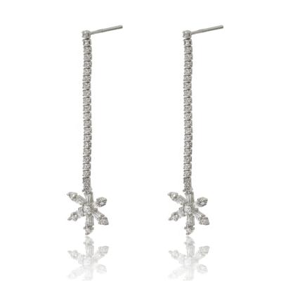 China TRENDY Fashion 925 Sterling Silver Needle 14k Gold Plated Long Tassel Zircon Chain Snowflake Drop Earrings for sale