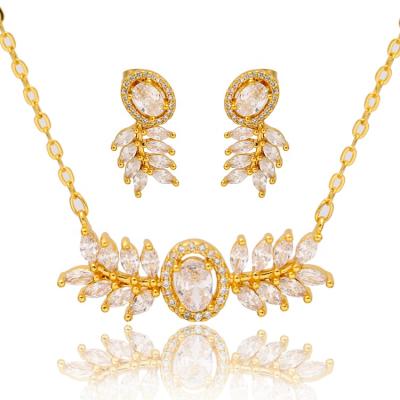 Cina Gold Women Leaf Wedding Earring Necklace Arabian Nickel Pendant High Quality TRENDY Girls 24k and Lead Free Jewelry Sets in vendita