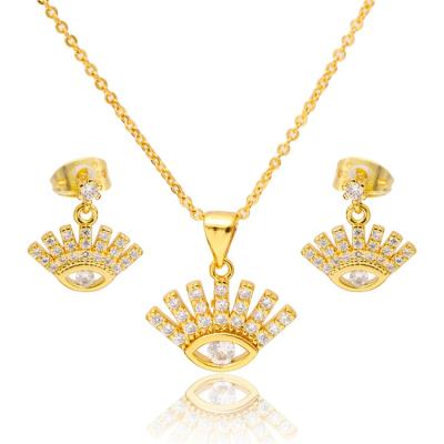 China TRENDY Fashion 3 Pieces Eye Shaped Real Zircon 24K White Gold Plated Dubai Jewelry Necklace And Earring Sets Fancy Jewelry Set zu verkaufen