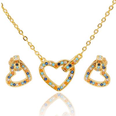 中国 Ethnic Hot Selling Heart Shaped Italian 24k Gold Plated Colorful Micro Insert Zircon Jewelry Set 販売のため