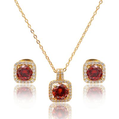 Cina Factory direct sale FASHIONABLE luxury 24k gold real plated tarnish free red cubic Zircon Dubai 24K gold jewelry set in vendita