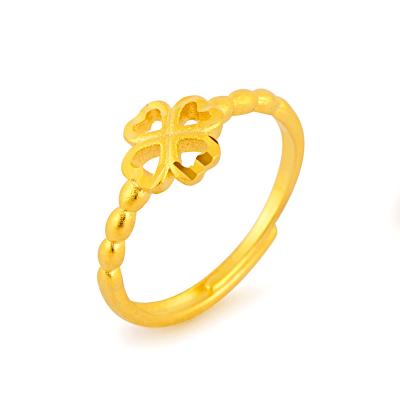 中国 High Quality Romantic No Fade Four Leaves Shaped Wedding 18K 24k Gold Plated Couple Ring For Women 販売のため