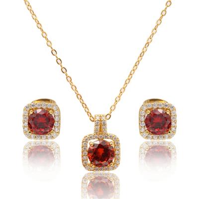 China Ethnic Factory Direct Sale 24k Real Gold Plated No Fade Red Cube Zircon 18k Gold Dubai Jewelry Sets For Women zu verkaufen