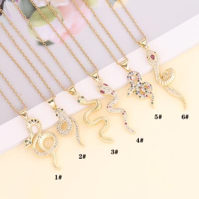 China Vintage Top Sale 18k Gold Plated Statement Chain Brass Zircon Copper Snake Charm Pendant Necklace for sale