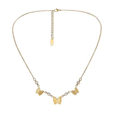 China Top Selling FASHIONABLE Stainless Steel 18K Gold Plated Frosted Three Butterflies Simple Light Luxury Diamond Necklace Butterfly Necklace for sale