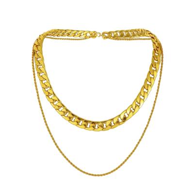 China Hiphop Fashion Mens Double Layer Metal Twist Cuban Link Chain Multi Layer Thick Hip Hop Necklace For Women for sale