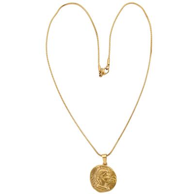 China Trendy snake chain fashion factory supply factory supply retro stainless steel gold coin pendant necklace for sale