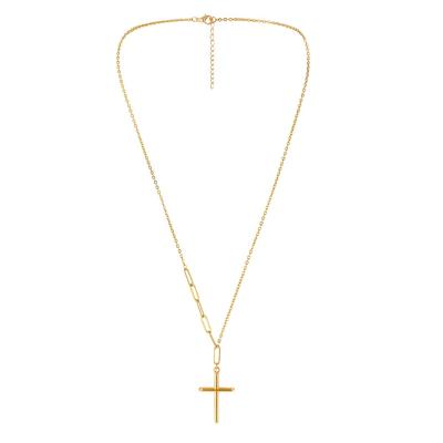 China Men Religious Hot Selling Gold Plated Stainless Titanium Steel To Tarnish Free Fashion Simple Cross Pendant Necklaces for sale